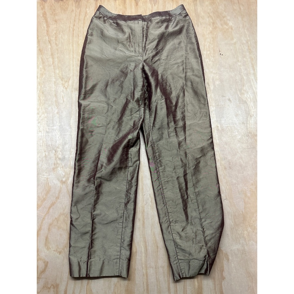 Alfani Petite Women 8P Silk Dress Pants Taupe Bronze Metallic Straight Leg